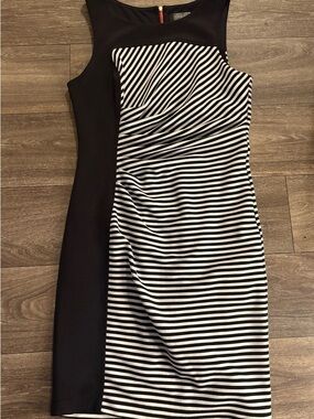 Guess Black and White Striped Midi Sheath Dress